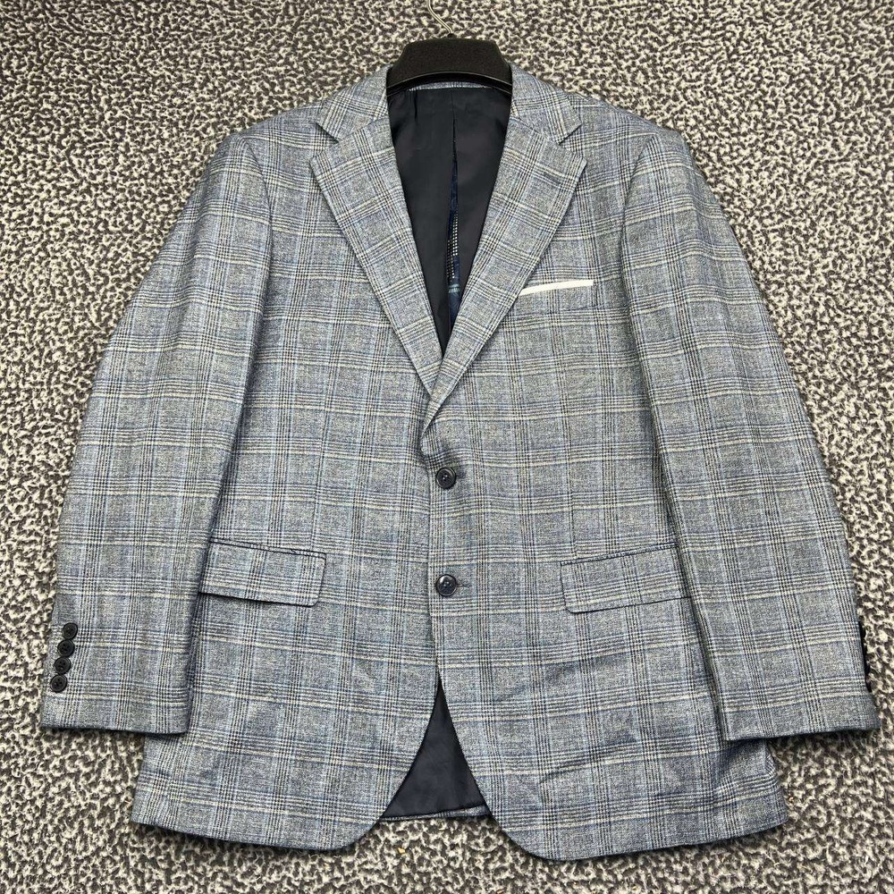Dolce Vita Milano Blazer Sport Coat Vest & Suit Men 52 Blue Plaid Slim Fit